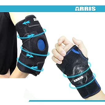 ARRIS Ice Pack Wrap for Elbow and Wrist, Soft Brace with Reusable Flexible Gel Pad, Hot, Cold and Compression Therapy for injuries, Bursitis, Pain Relief, Plantar Fasciitis, Achilles Tendonitis