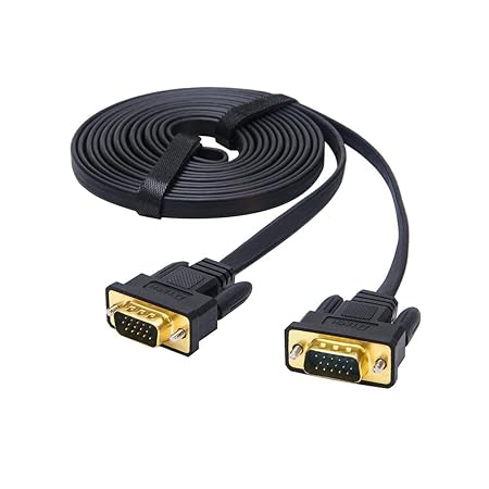 DTech Ultra Thin Flat Type Computer Monitor VGA Cable 5m Standard 15 Pin Male to Male Connector SVGA Wire 16 Feet - Black