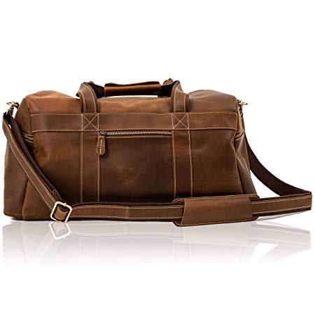 Genuine Leather Travel Duffel | Oversized Weekend Luggage I Buffalo Leather Bag For Men / Women I Sports Gym Overnight Carry-On Bag I Great Gift Idea