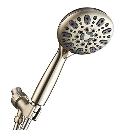 Couradric Handheld ShowerHead, 6 Spray Setting High Pressure Shower Head with Brass Swivel Ball Bracket and Extra Long Stainless Steel Hose, Brushed Nickel, 5"