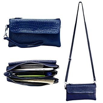 Befen Leather Wristlet Wallet Clutch Women Smartphone Cross Body Wallet with Card slots/Shoulder strap/Wrist Strap - Saphhire Blue