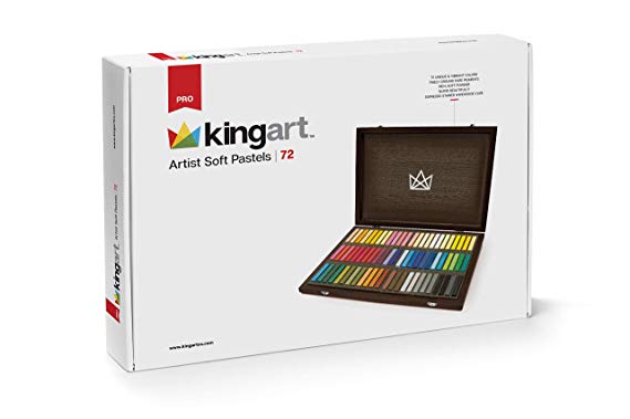 KINGART 125 Artist Soft Pastels, Wood Box, Set of 72 Art Set, Assorted