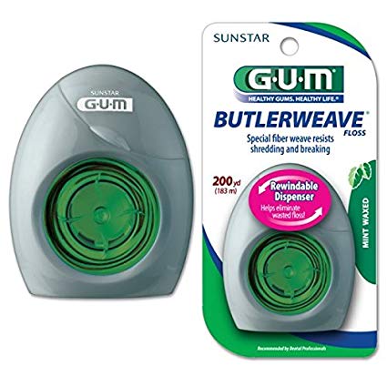 GUM ButlerWeave Waxed Dental Floss, Rewindable Dispenser, Mint, 200 Yards