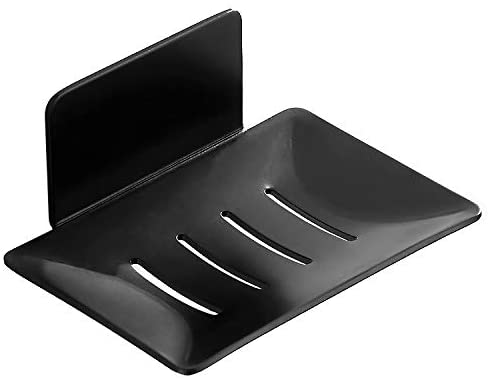 Self-Adhesive Soap Dish for Shower, Aluminum Bar Soap Holder Dishes for Bathroom Black