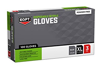 EQPT. Disposable Nitrile Gloves, Powder Free, Blue, X-Large, Box of 100, Commercial Grade, Food Safe