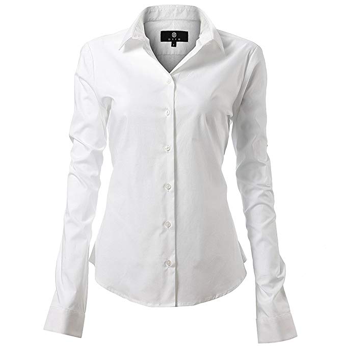 Harrms Womens Basic Long Sleeve Slim Fit Casual Button up Shirt Stretch Formal Shirts