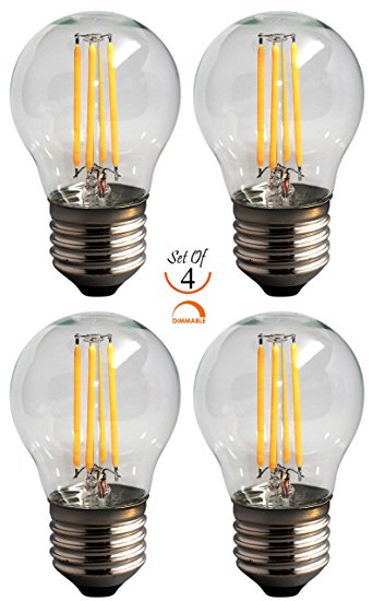 SleekLighting 4 Watt G16 E26 LED Filament Globe Light Bulb,Dimmble (35W Incandescent Replacement) Warm White 2700K - 4 pack