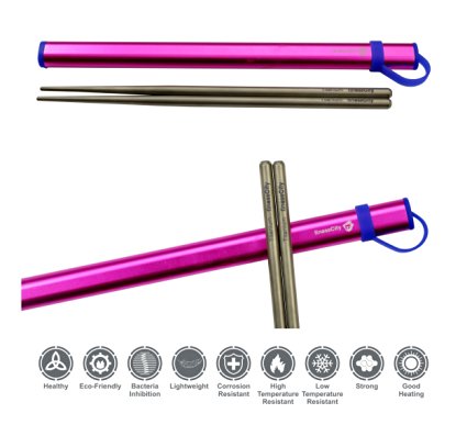 Titanium Chopsticks Extra Strong Ultra Lightweight Professional (Ti), Chopsticks Comes with Exclusive Quality Free Aluminium Case (Pink)