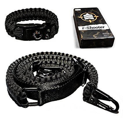 Traditional 2-Point 550 Paracord Rifle Sling | Two Point Gun Shoulder Strap | Durable & Adjustable | Bonus Survival Bracelet | Ideal For Tactical Shooting, Hunting& Emergency Situations