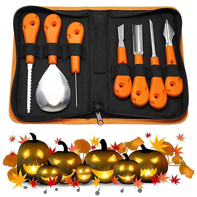JuguHoovi Professional Halloween Pumpkin Carving Tool Kit, Premium 7 Piece Stainless Steel Pumpkin Carving Tools Set for Halloween with Storage Carrying Case - Pumpkin Color