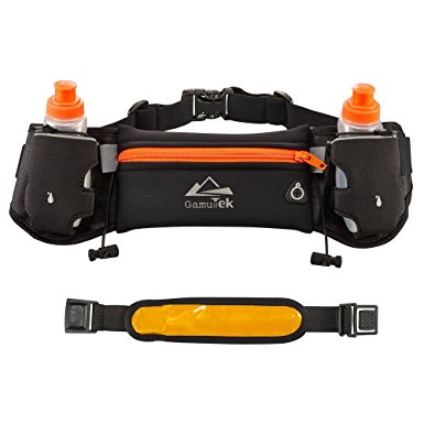 Mira-Tech Hydration Running Belt With Water Bottles:#1 Best Recommended Running Fuel Belt For Men And Women Perfect for Marathons, Hiking-Pockets Fits iPhones6/6SPlus & Free LED Safety Armband (Orange)