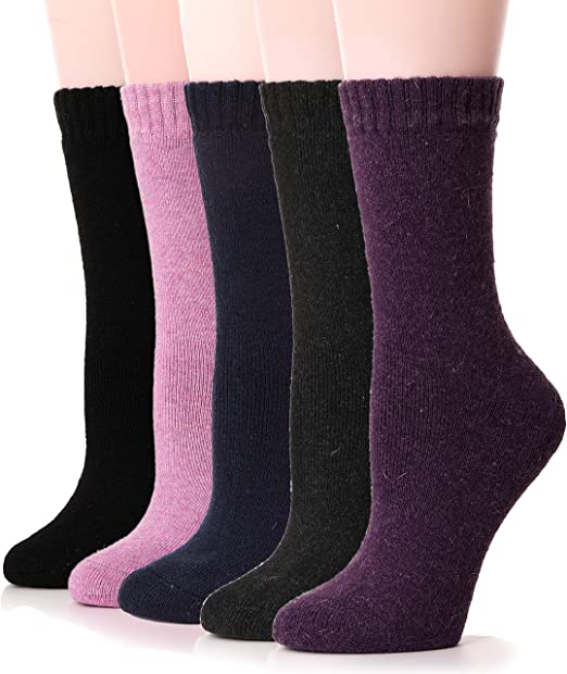 EBMORE Womens Merino Wool Socks Winter Warm Hiking Thick Thermal Cozy Boot Crew Comfy Socks 5 Pairs