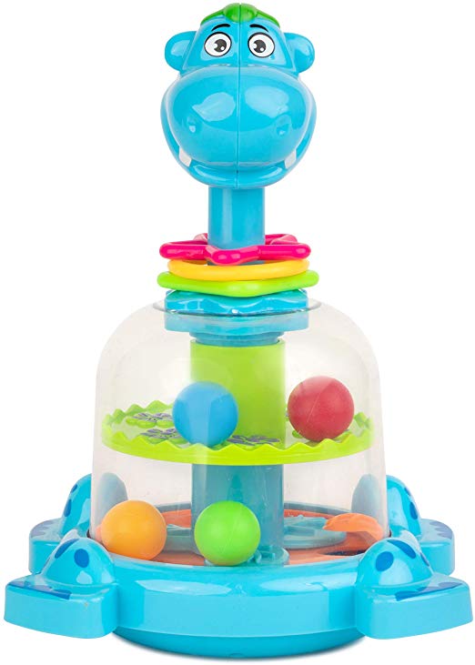 Toy To Enjoy Push & Spin Hippo Toy - Easy Press Button Ideal for Fine Motor Skill Development and Learning Activity - Great for Infants Toddlers 12 Months and Up