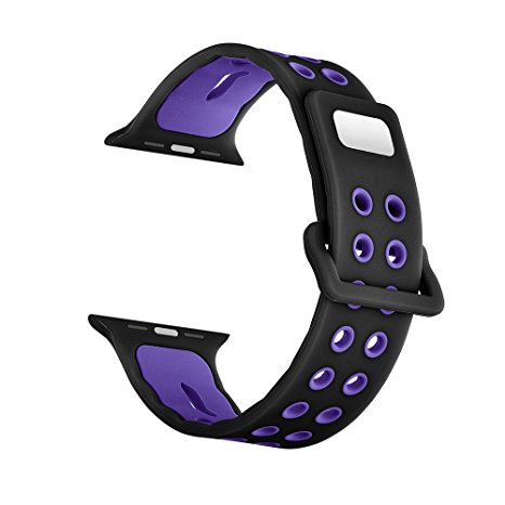 ZONEYILA For Apple Watch Band Series 1/2, Soft Silicone Sport Bracelet Replacement Strap for iwatch band M/L (Black/Purple 42mm)