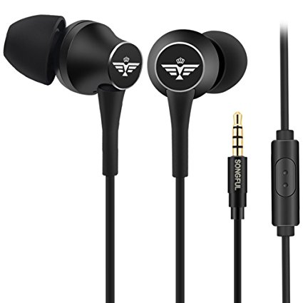 Earbud Headphone, AFUNTA Stereo In-Ear Earphone 3.5mm with Microphone Clear Sound Noise Isolating Ergonomic Comfort Fit for Cell Phone iPhone Samsung Sony iPad Laptop PC - Black