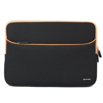 Evecase 11.6-Inch Neoprene Padded Slim Sleeve Case with Exterior Accessory Zipper Pocket for Laptop Notebook Chromebook Computer - Black with Orange Trim (Acer Asus Dell HP Lenovo Samsung Toshiba