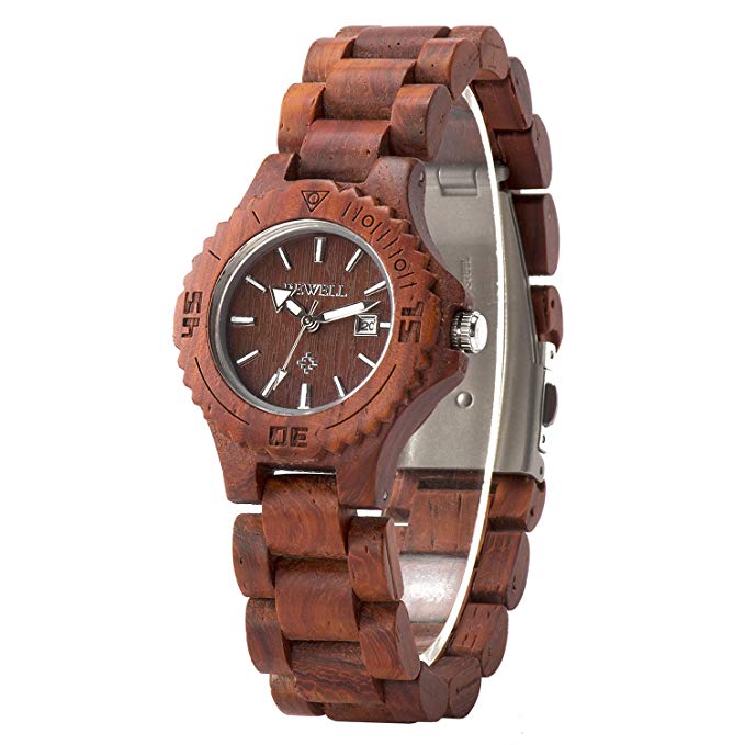 Bewell Womens Wood Watches Hypoallergenic Watchband Quartz Analog Date Wrist Watch for Ladies