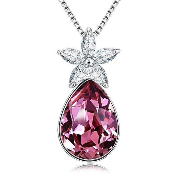 SUE'S SECRET Rain of Petals Jewelry Pendant Necklace with Swarovski Crystal, 18", Blue & Rose