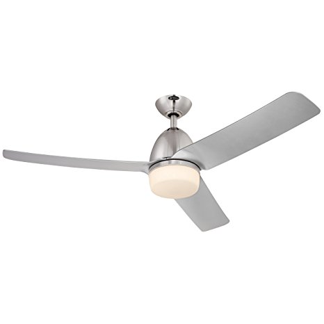 Westinghouse 7800100 Delancey Two-Light Three-Blade Indoor DC Motor Ceiling Fan with Opal Frosted Glass, 52-Inch, Brushed Chrome Finish