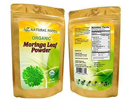 Pure, Raw Moringa Powder -- USDA Certified Organic, Non-GMO, 161 servings (1 lb)