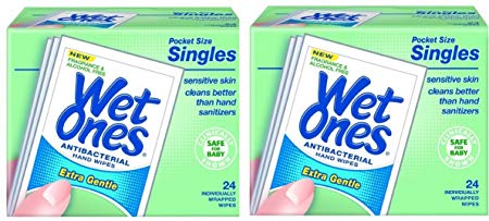 Wet Ones Sensitive Skin Hand and Face Wipes Singles, 24-Count (Pack of 2 -Total of 48)