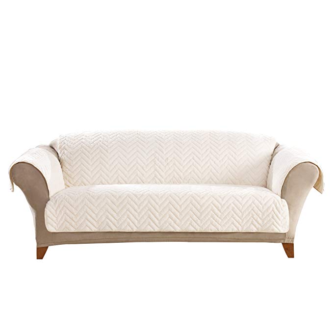 SureFit Quilted Faux Fur Cream Sofa Furniture Cover