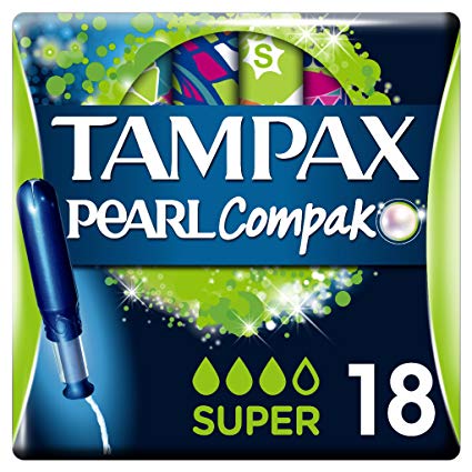 Tampax Pearl Compact Super Applicator, Tampon for Comfort Protection and Discretion, 18-Count