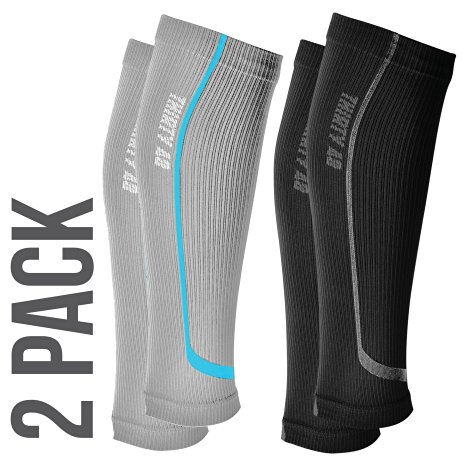 Graduated Compression Sleeves by Thirty48 Cp Series, Prevents Calf and Shin Splints ; Relieves Lower Leg Pain and Cramps ; Maximize Faster Recovery by Increasing Oxygen to Muscles ; Great for Running, Cycling, Walking, Basketball, Football Soccer, Cross Fit, Travel ; Money Back Guarantee