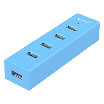 ORICO SuperSpeed USB 3.0 4 Port Portable Hub with 3.3Ft. Power Cord and 3.3Ft. Data Cable for Windows XP / Vista / 7 / 8 / Linux / Mac OS PC Laptop - Blue