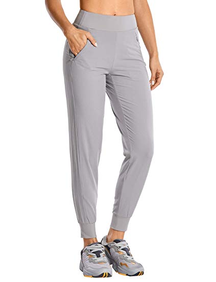 CRZ YOGA Women's Double Layer Jogger Sweatpants with Zipper Pockets Warm Stretchy Comfy Lounge Pants Elastic Waist