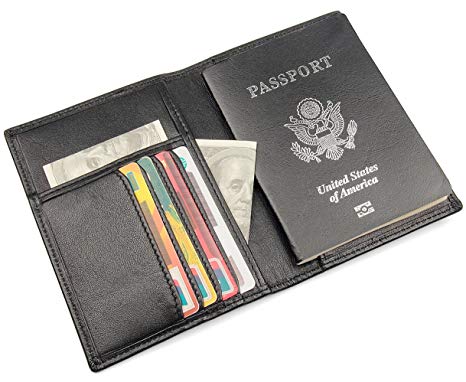 Polare Men's Slim RFID Blocking Leather Passport Holder Travel Bifold Wallet
