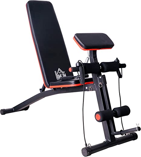 HOMCOM Banco de Mancuerna Plegable Inclinable Banco de Pesas Musculación Multifuncional para Entrenamiento Completo Máquina de Fitness Gimnasio Hogar