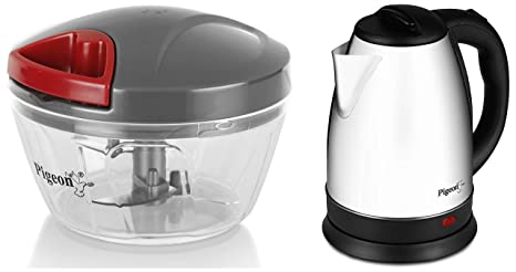 Pigeon by Stovekraft Handy Mini Plastic Chopper with 3 Blades, Grey & Amaze Plus 1.8 LTR Electric Kettle, Black Combo