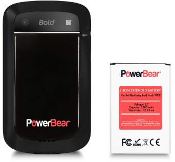 PowerBear BlackBerry Bold Touch (9900 / 9930) 3500mAh Extended Battery & Back Cover (Up to 2.5X Extra Battery Power) - Black [24 Month Warranty & Screen Protector Included]