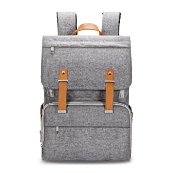 Upsimples Diaper Bag Backpack Baby Nappy Diaper Bag for Mom Dad with Stroller Straps Changing Pad Laptop Sleeve Insulated pocket Gray