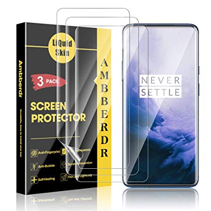 AMBBERDR [3-Pack] Screen Protector for OnePlus 7 Pro Coverage Flexible Film [Not Wet Applied] with Lifetime Replacement Warranty
