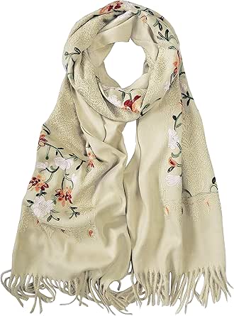 Urban CoCo Women's Embroidered Tassel Long Shawl Oversize Boho Scarf Wraps for Women