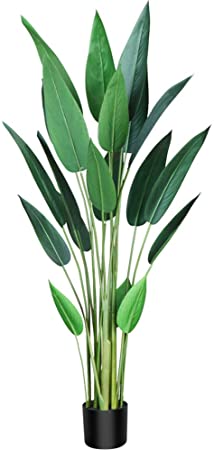 CROSOFMI Artificial Bird of Paradise Plant 4.6 Feet Fake Tropical Palm Tree, Perfect Faux Strelitzia Plants in Pot for Indoor Outdoor House Home Office Garden Modern Decoration Housewarming Gift