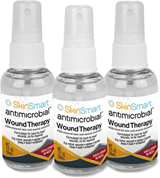 SkinSmart Wound Therapy Safely Removes Bacteria so Wounds Can Heal, Travel Size 2 Ounce Spray (Pack of 3)