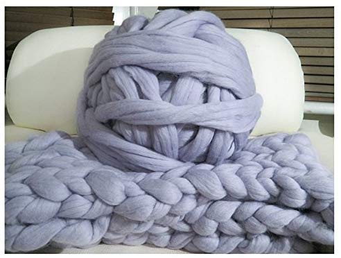 HomeModa Studio Non-Mulesed Chunky Wool Yarn Big Chunky Yarn Massive Yarn Extreme Arm Knitting Giant Chunky Knit Blankets Throws Grey White (1kg, Grey)