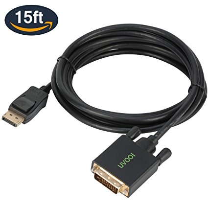 DVI to DisplayPort Cable 15 Feet, UVOOI Display Port (DP) to DVI-D Male to Male Adapter Cable 1080P for Lenovo, Dell, HP, ASUS - Gold-Plated
