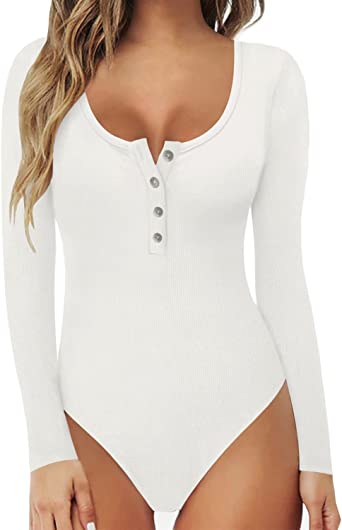 MANGOPOP Women's Henley Shirt Scoop Neck Button Down Ribbed Sleeveless Tank Top/Long Sleeve Short Sleeve Bodysuits