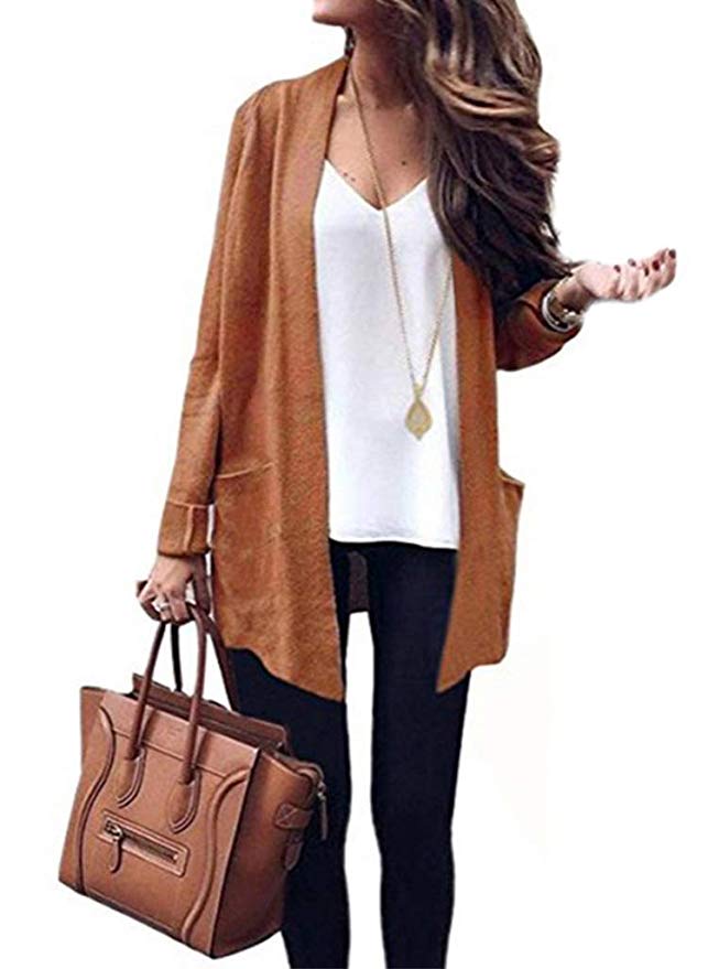VINCINEY Women's Long Sleeve Loose Fit Knitted Cardigan Sweaters Outerwear with Pocket