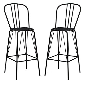VIVA HOME Stackable Indoor and Outdoor Metal Barstool with back, Set of 2, Black
