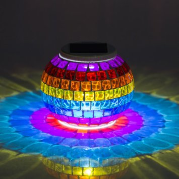 New Arrival Solar Powered Mosaic Glass Color Changing Rainbow LED Light  Rechargeable Waterproof Night Light for Indoor or Outdoor Decorations A Great Gift for Any FestivalRainbow