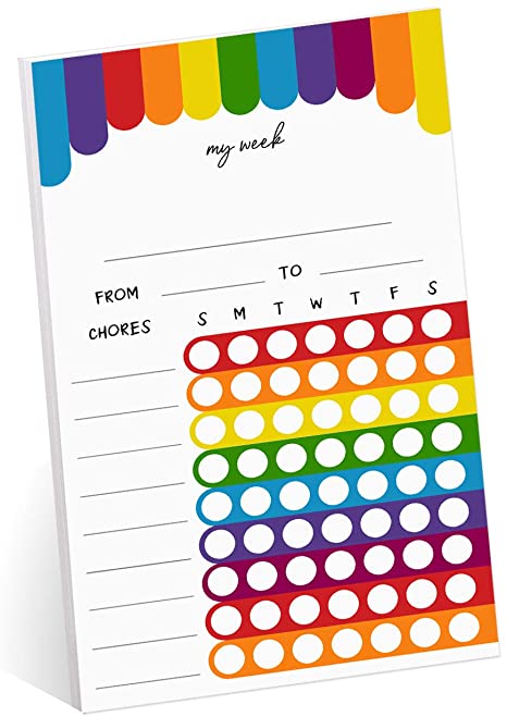 Cheerful Rainbow Weekly Chore Chart / 6" x 10" Sticky Note Fill in Task List/Engaging Week Assignment List