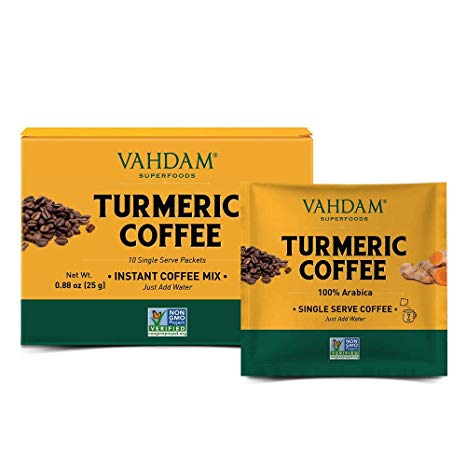 VAHDAM, Turmeric   Coffee Superfood Elixir Mix - 10 Servings | Instant Coffee Mix with Turmeric | Arabica Coffee blended with Active Turmeric | Vegan, Keto- Friendly, NON- GMO