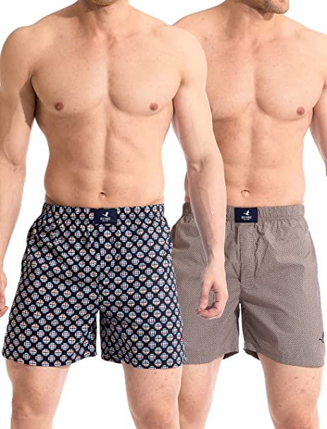 Ben Parker Men's Cotton Comfort Fit Pack of 2 Boxer Shorts (Dark Blue, Brown)