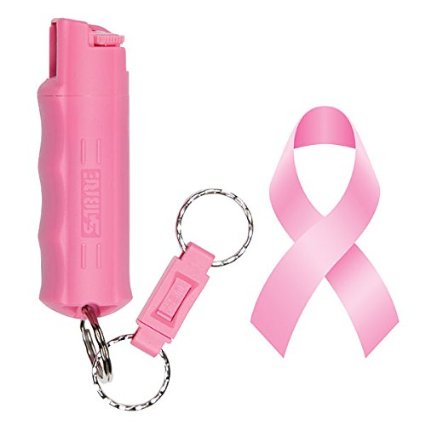 Pink Pepper Spray - SABRE Red Police Strength - Supports National Breast Cancer Foundation (over $1 million donated so far!), Compact Case & Quick Release Key Ring with 25 Bursts - 5x More Sprays than Other Brands