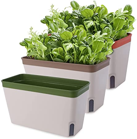 Akarden Windowsill Herb Planter Box, Set of 3, Home Herb Pots with Drainage Holes, Indoor Garden for Kitchens, Grow Plants, Flowers or Succulents